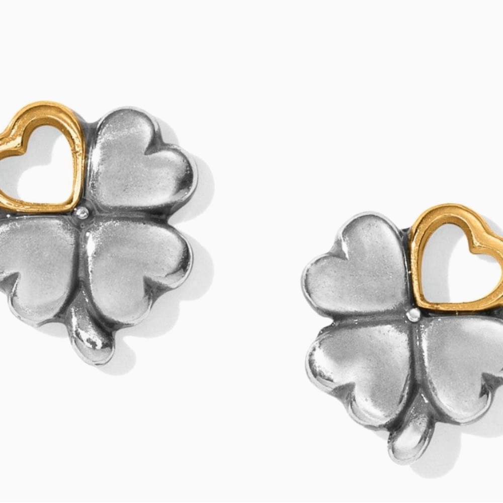Brighton Two-toned Clover heart mini post earrings